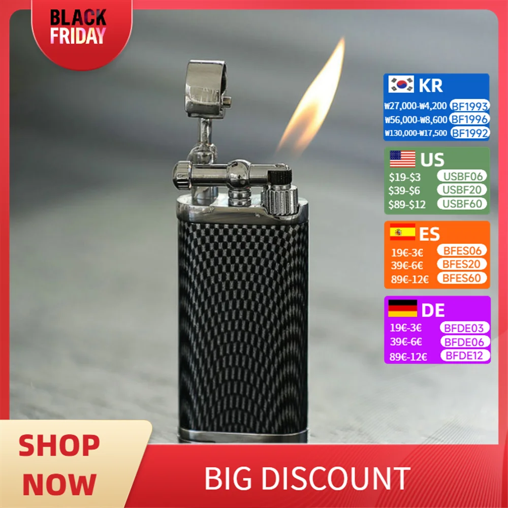 Vintage Metal Bright Ping Sound Butane Gas Inflatable Lighters Grinding Wheel Flint Tobacco Lighter Men Smoker Gadget