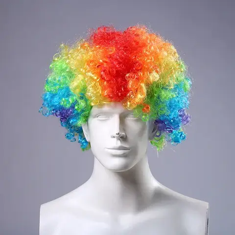 레인보우 아프로 헤어 팬 가발 코스프레 폭발적인 머리 광대 가발 재미 있은 조커 볼 파티 공연 축제 소품 파티 모자