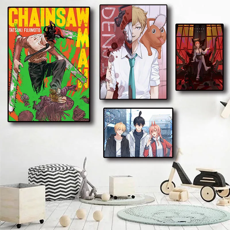 Japan Anime Figure Classic Chainsaw Man Whitepaper Decorative Painting Picture Wall Art Kids For Room Home Decor Canvas Poster