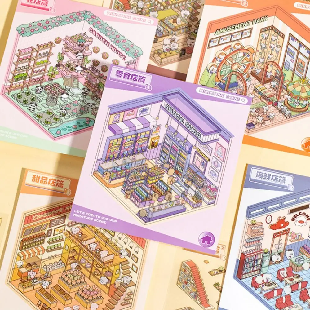 

6Pcs Scenes DIY 3D Landscape Sticker Paper Book House Multi-functional DIY Landscape Sticker Pocket Waterproof