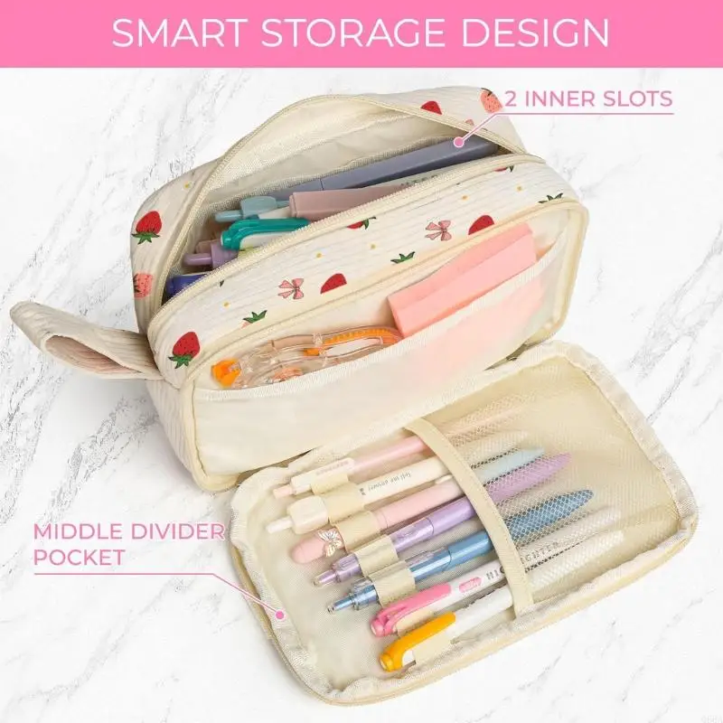 علبة قلم رصاص متعدد الوظائف مقصورات متعددة القماش أقلام منظم حقيبة تخزين مستحضرات التجميل للطالب للطلاب