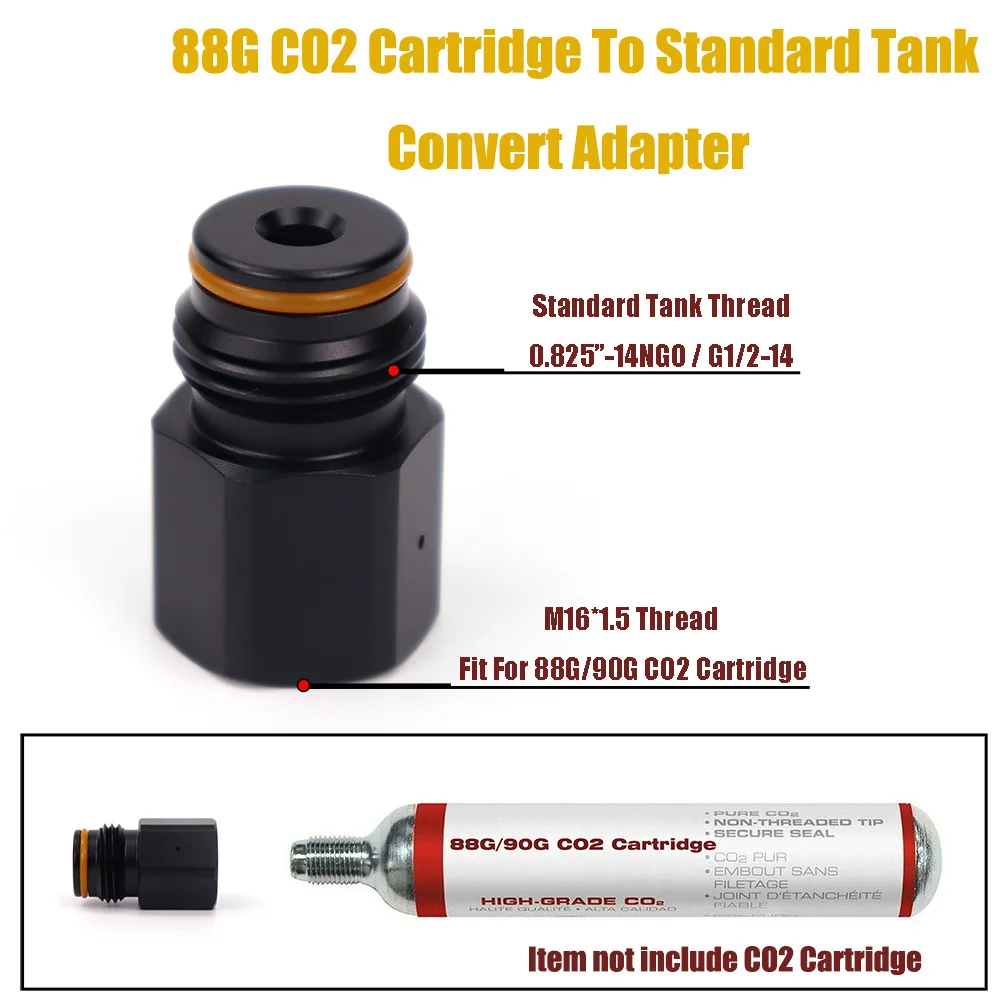 Convert Adapter  88G CO2 Cartridge (M16 Thread) To Standard Cylinder (0.825”-14NGO  & G1/2 Thread)