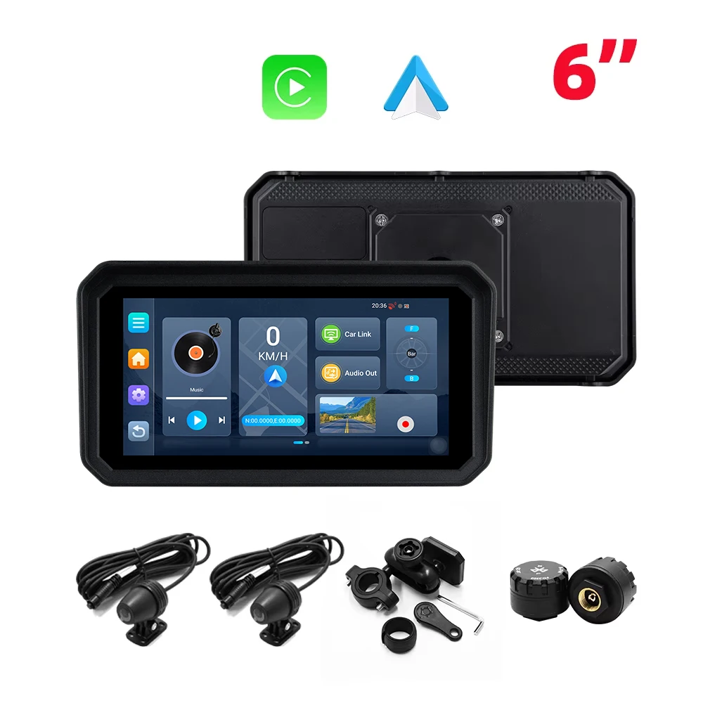 TOP 6Inch Linux Carplay Motorcycle IP67 GPS Navigation New 4+64GB Wireless Apple Carplay Android Auto Touch Screen With TPMS DVR