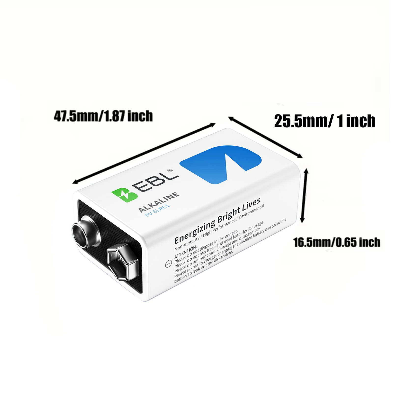 EBL Ultra High Capacity Energy 9V Batteries Alkaline 9 Volt Battery 6LR61 Long-lasting performance Zero Leak 10 Years Shelf Life