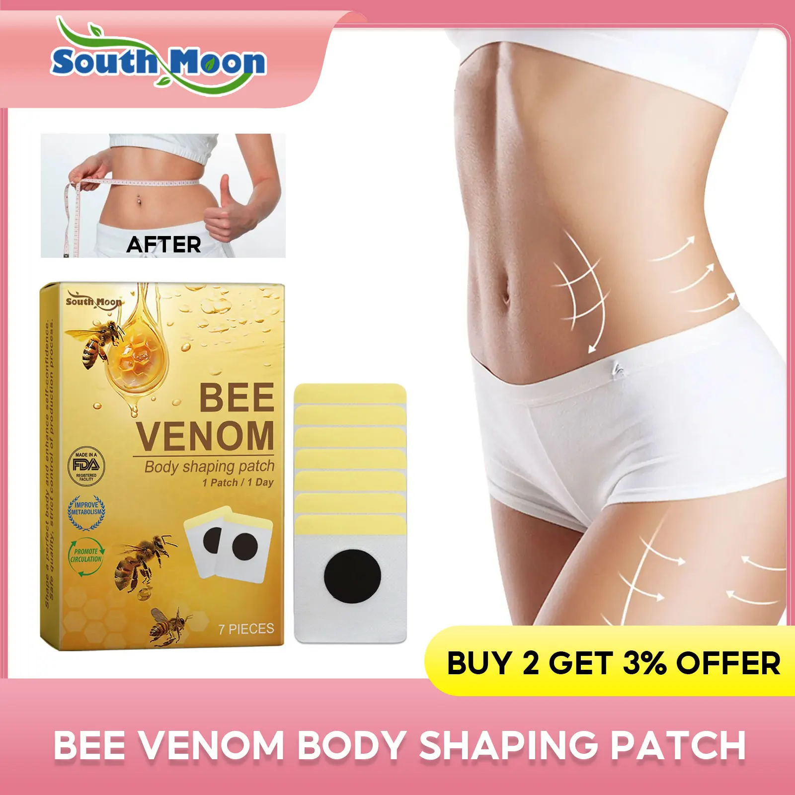 

Bee Venom Body Shaping Patch Reduce Body Toxins Fast Fat Burning Remove Waist Belly Fat Firming Skin Health W-Eight Loss Sticker