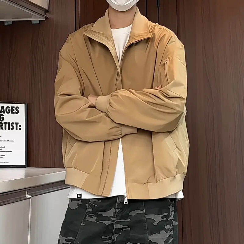 Spring Short Jacket Men Fashion Casual Motorcycle Jacket Men Streetwear Hip-hop Loose Bomber Jacket Mens Black Motorcycle Jacket