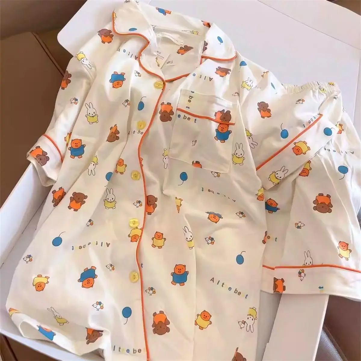 Pijamas de conejo dulce y lindo de dibujos animados Kawaii Miffy, pantalones cortos de verano de manga corta, juguete de regalo para niña