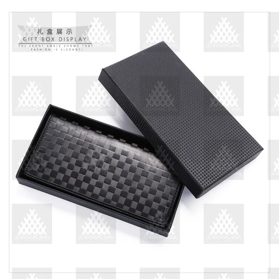 Real Plaid Carbon Fiber Men Long Wallet Multifunctional Two Fold Clutch Hand Bag for Cards / Money / Photos Men's Gift with Box