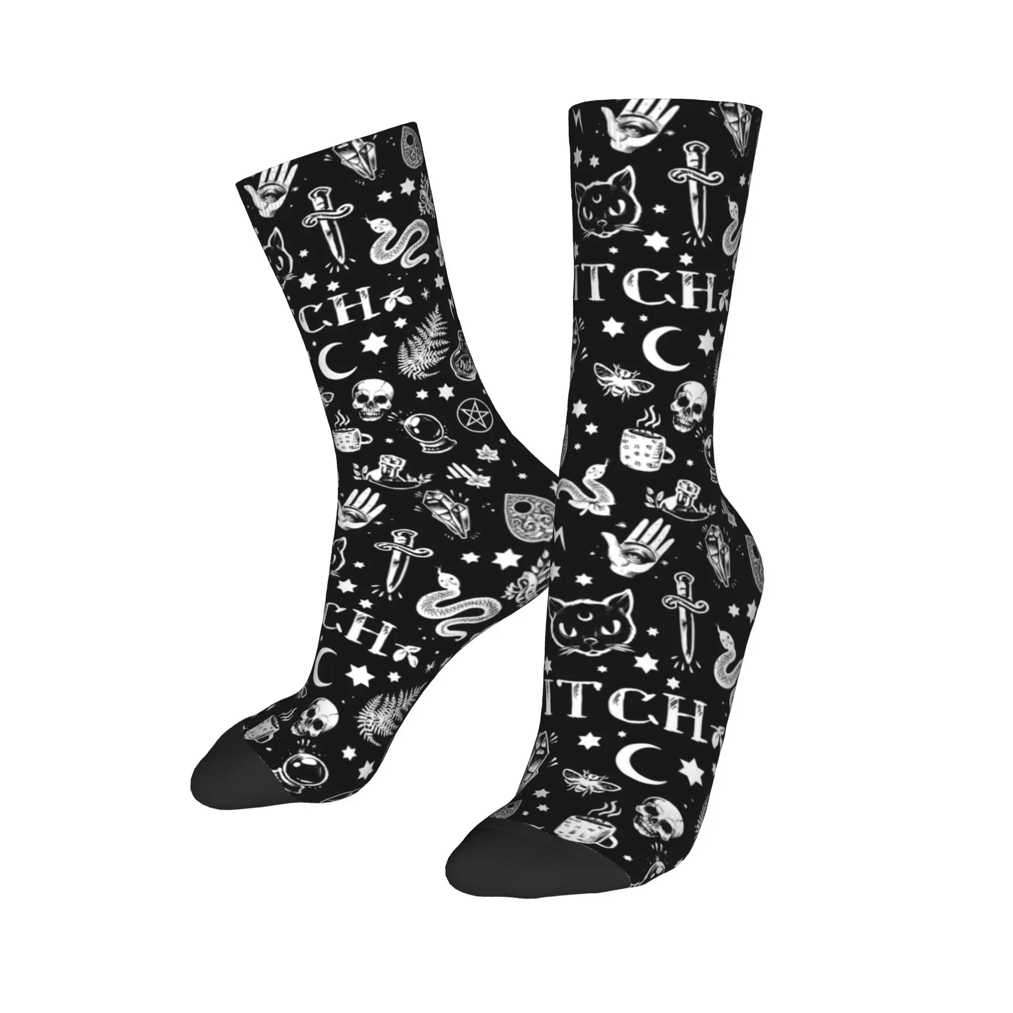 

Custom Witch Pattern Dress Socks Mens Womens Warm Funny Novelty Halloween Occult Gothic Magic Crew Socks