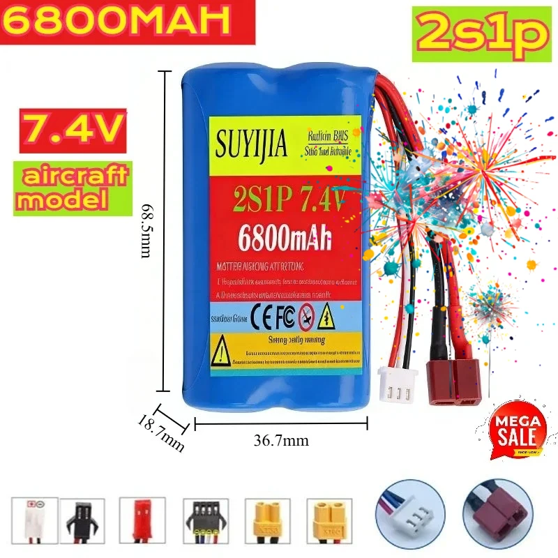 2s1p 6800mAh 7.4V SM-3P Plug Upgrade Li-ion Battery with Charger for MN82MN128 MN78 LC79 Remote Control Car Battery 2S 18650 25C