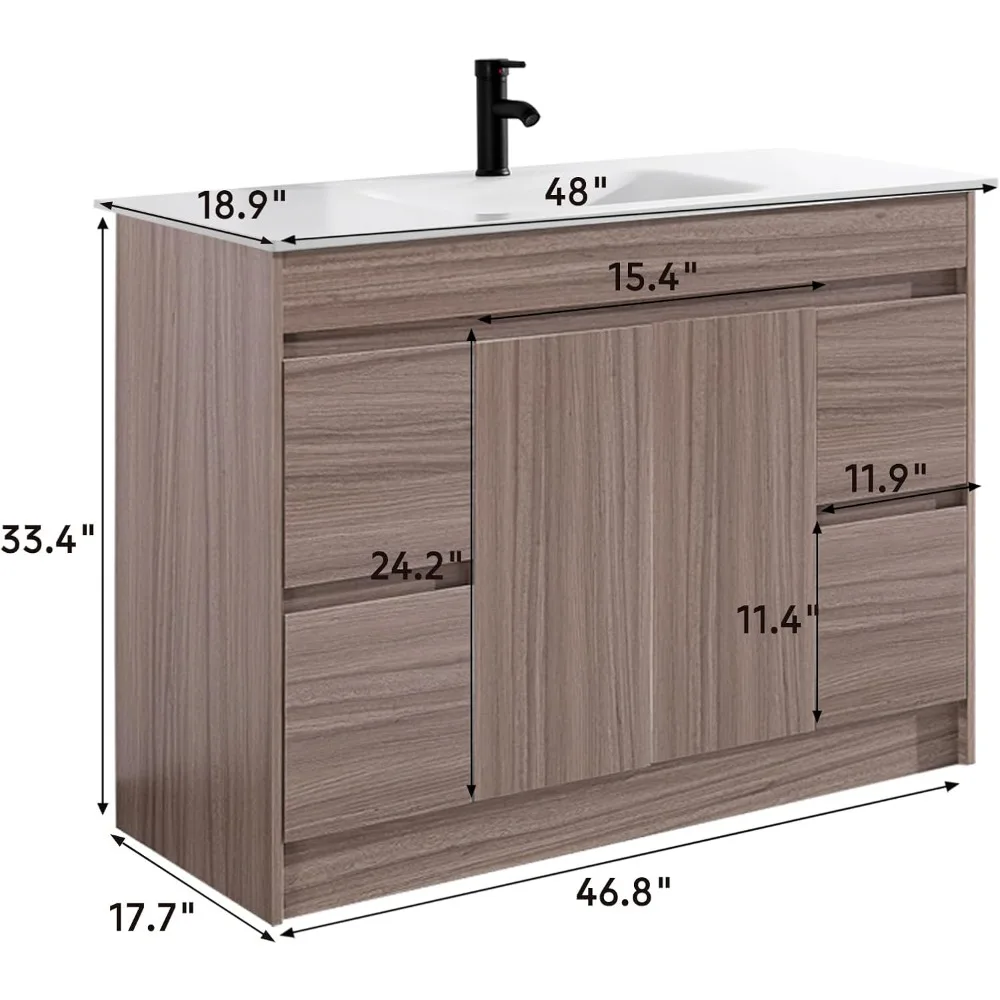 48 Inch Bathroom Vanity with Sink Combo Set, Undermount Rock Plate Basin W/Wood Cabinet, Soft Closing Cabinet Door & Drawers