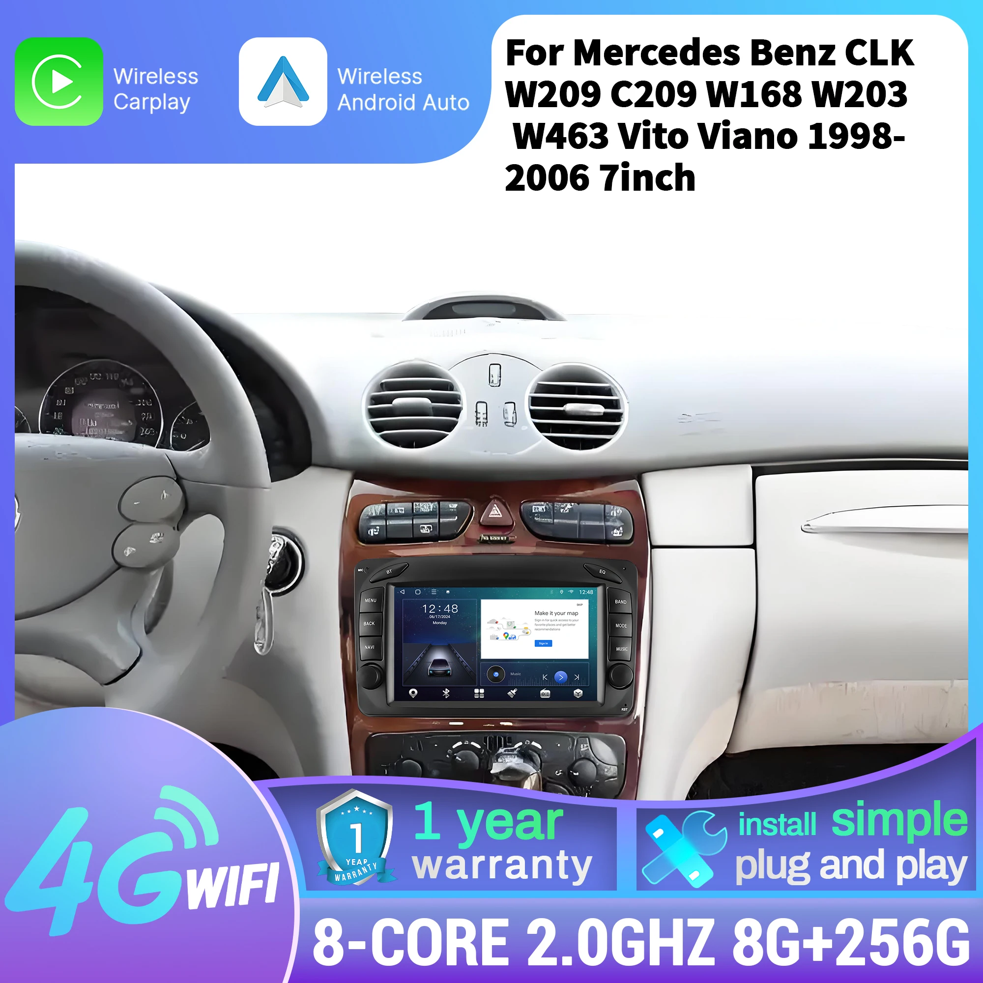 

7 inch Car Radio For Mercedes Benz CLK W209 C209 W168 W203 W463 Vito Viano 1998 1999 2000-2006 Multimedia CarPlay Touch Screen