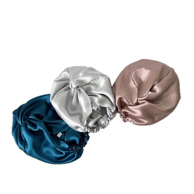 100% Silk Twisted Knit Sleep Cap Double Layer Real Silk Night Cap Home Hat for Women Anti Frizz Hair Care Sleeping Cap