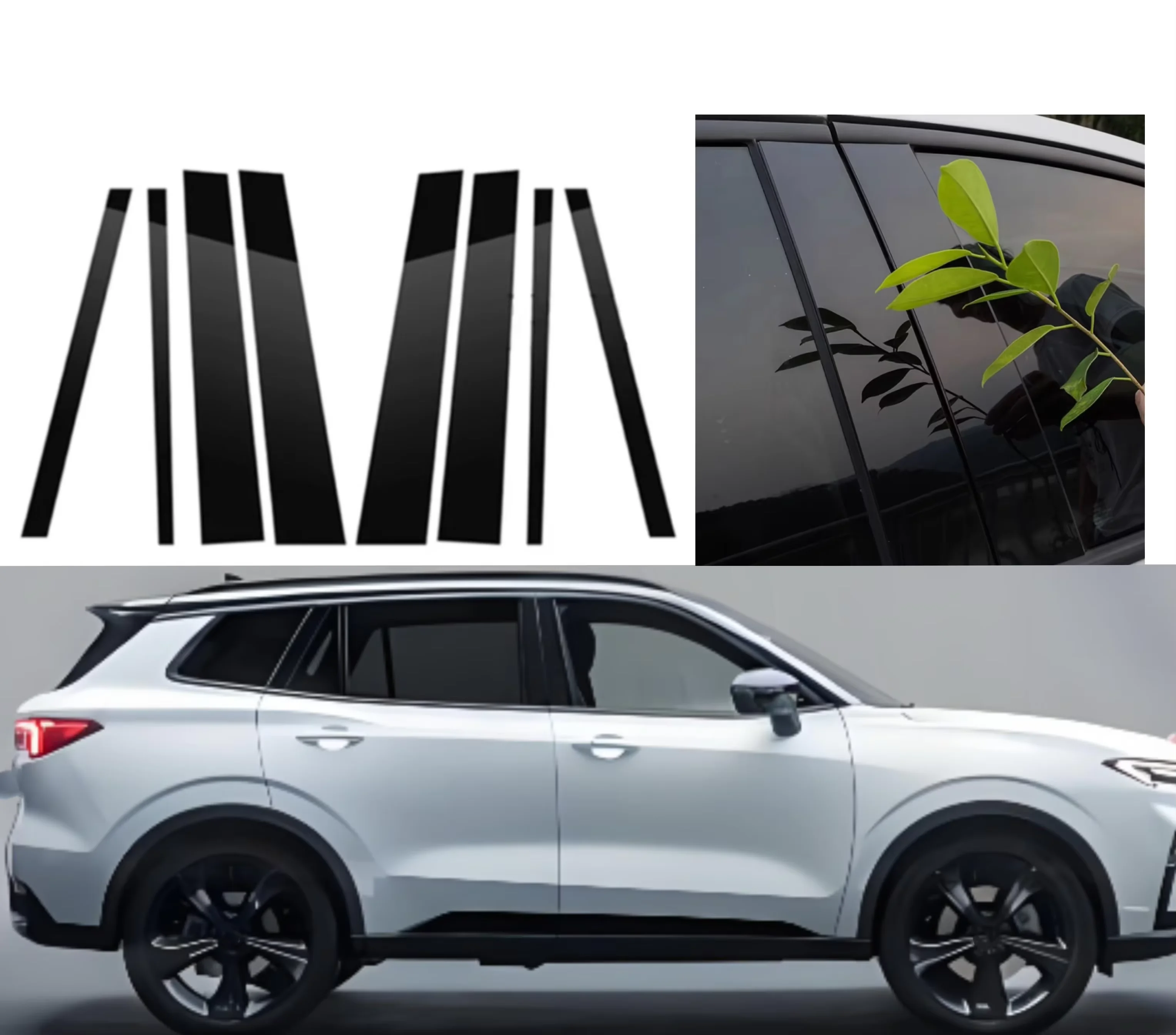 8PCS Glossy Black Pillar Posts  Fit For    Ford Territory Equator Sport 2024  Window Door Column B C  Cover Trim Stickers