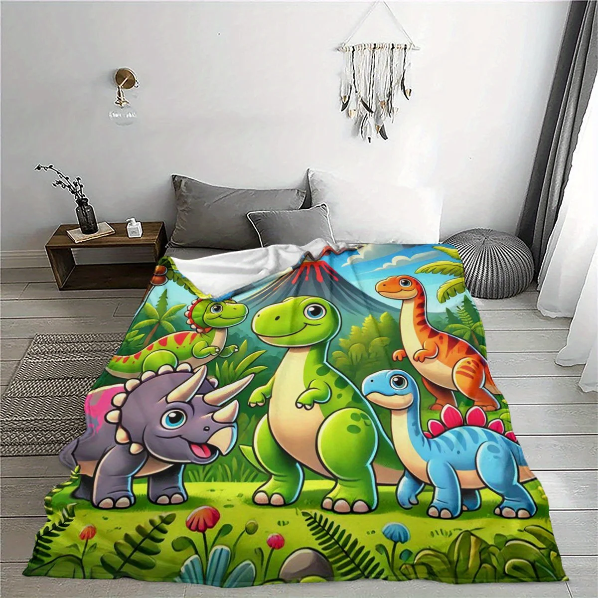 Tropical jungle erupting volcano Flannel printed blanket suitable for all seasons suitable for living room office sofa travel