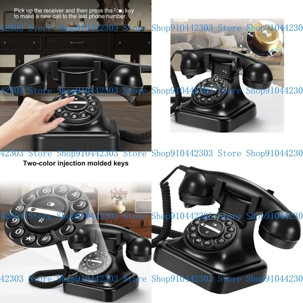 L4MD old fashions Plugs In Telephone Redial Button Functionality Classical Metal Bells Sound Corded Landline Telephones