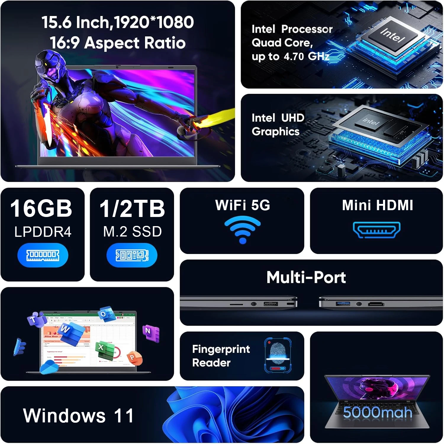 New Laptop Computer Intel Core I7 1165G7 Windows 11 16GB RAM 1TB 2TB SSD 15.6
