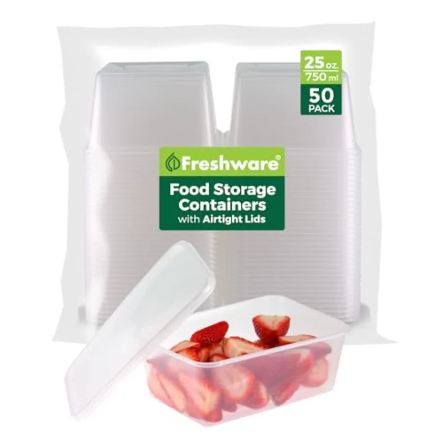 

Food Storage Containers [50 Set] 25 oz Plastic Deli Containers with Lids, Slime, Soup, Meal Prep Containers, BPA Free, Stackabl