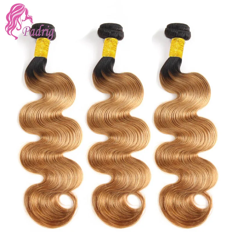 Mèches Brésiliennes Vierges 100 Naturelles, Extensions à Double Trame, Cheveux Humains Ondulés, 12-26 Pouces, 100% g, 1B/27, Ensemble de 2/3 Pièces