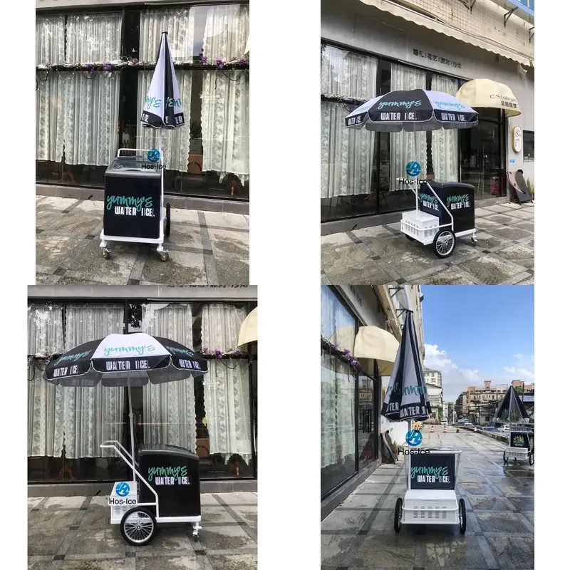 CE Certificate Mobile Ice Cream Push Cart with Freezer Display Cabinet Battery Operated Refrigeration System for Ice Cream