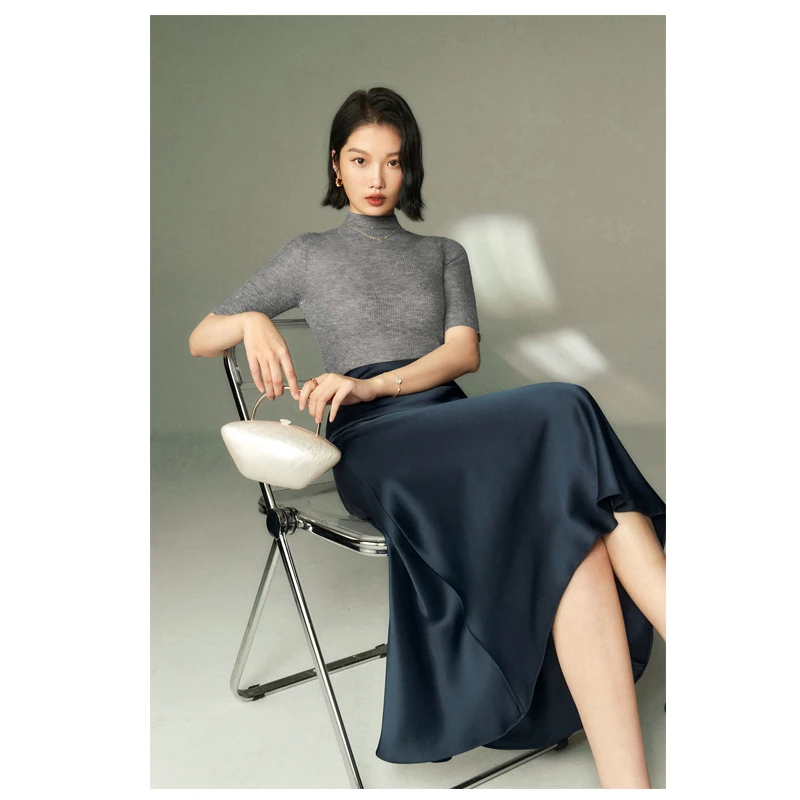 High-end Satin Triacetate Skirt Ladies Mid-length Skirt Glossy Smooth Youth Fashion Temperament Street Dress Spring and Summer