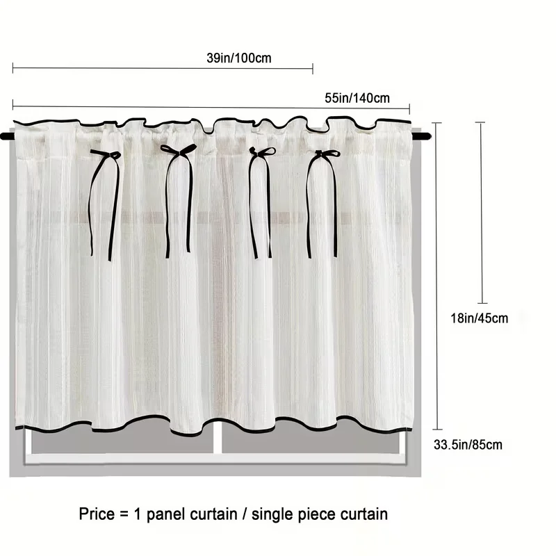1PC Japanese Minimalist Cafe Curtain, Bow Tie Rod Pocket Short Window Curtain for Kitchen Small Window Farmhouse Decor