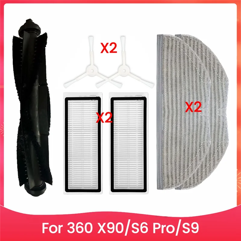 B92A Essential Replacement Hepa Filter, Main Side Brush, And Mop Cloth For 360 X90, S6 Pro, S9 Vacuums