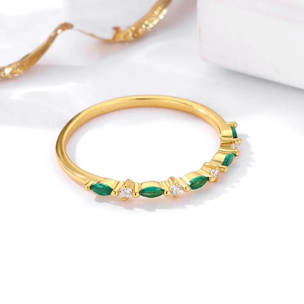 Monkton S925 Sterling Silver Oval Emerald Engagement Rings for Women Half Zirconia Wedding Band for Party Fine Jewelry 2
