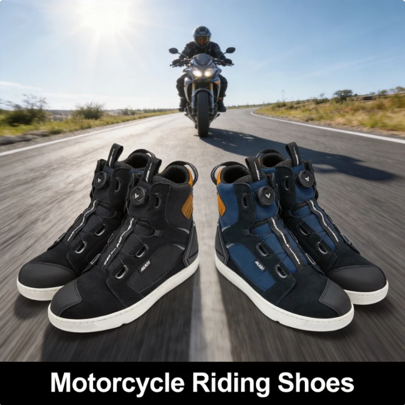 

AUGI Men Waterproof Motorcycle Riding Boots, Non-slip Durable Casual Short Boots Anti-Fall Motorcycle City Leisure Cycling Shoes
