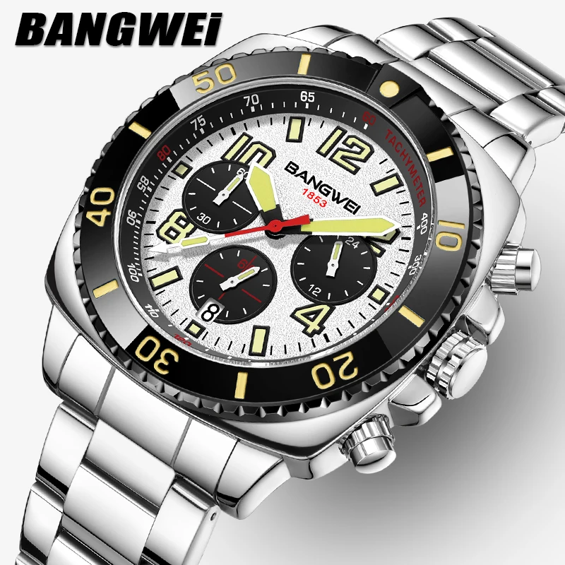 

BANGWEI 2025 Роскошные часы Мужские модные спортивные кварцевые наручные часы 30 м Водонепроницаемые светящиеся хронографы Мужские часы Reloj Hombre