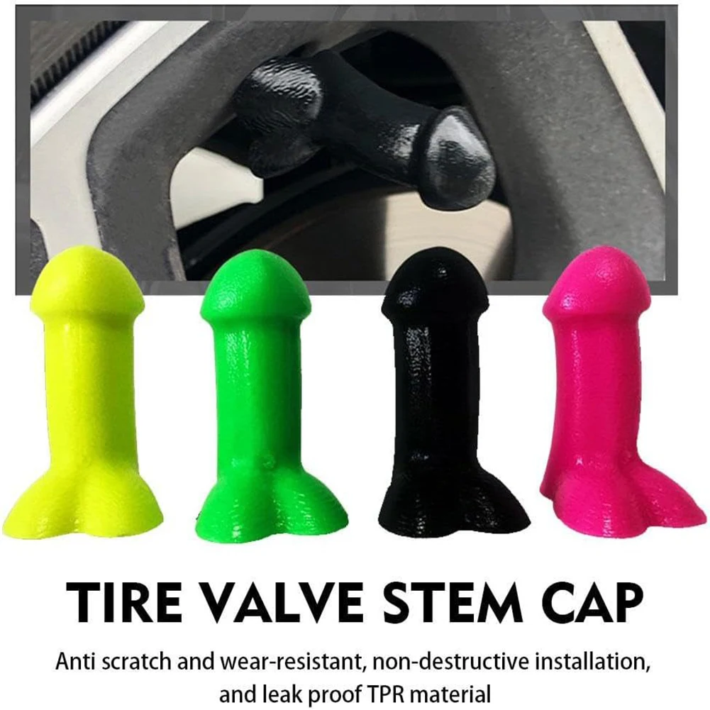 Prank Penis Shaped Tire Cap 4Pcs Dick Car Wheel Tire Valve Stem Cap Rubber Leak proof Dust Cover Fits Car Truck Bike Motorcycle