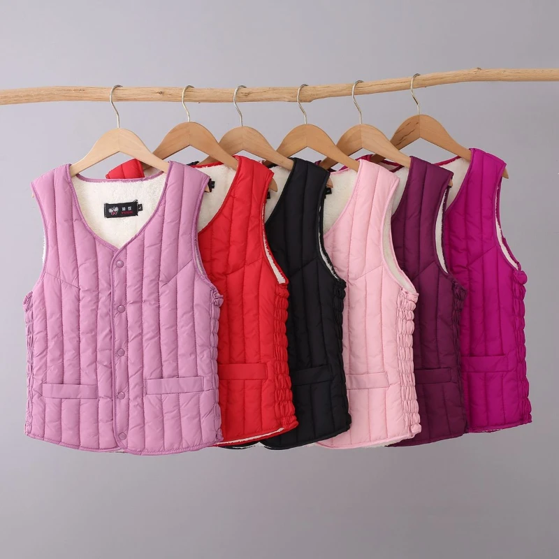 

2024 Autumn/Winter New Women Light Thin Down Cotton Vest Slim Fit Short Plushed Warm Tank Top Lamb Fleece Sleeveless Vest Coat