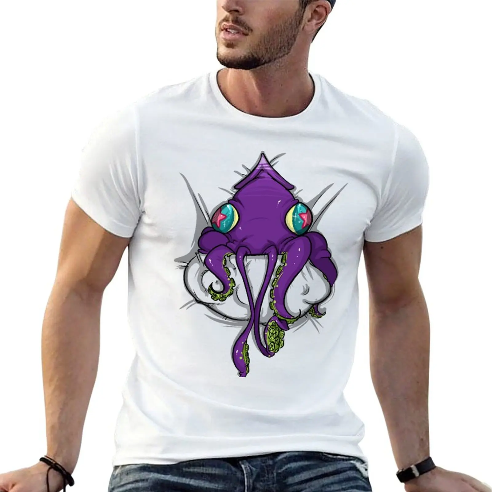 Pocket Squid T-Shirt Large Size Loose Casual Tee