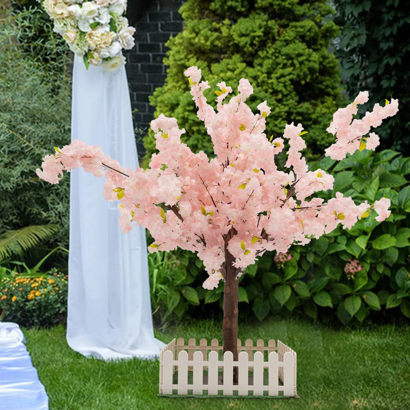 1.2M/1.5M Artificial Cherry Blossom Trees - Pink/Light Pink Fake Sakura Flower Sakura Tree with Fence for Wedding Party Decor