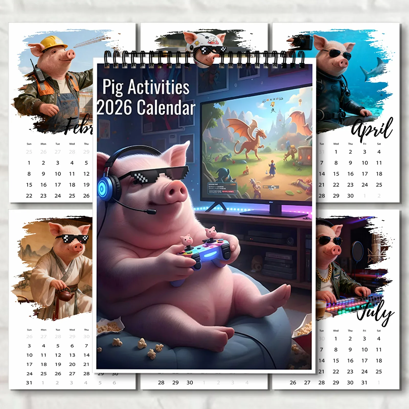 

1PC 2026 Gaming Animal Themed Wall Calendar, Gamer & Animal Enthusiasts, Great for Game Room & Home Decor, Funny Wall Calendar