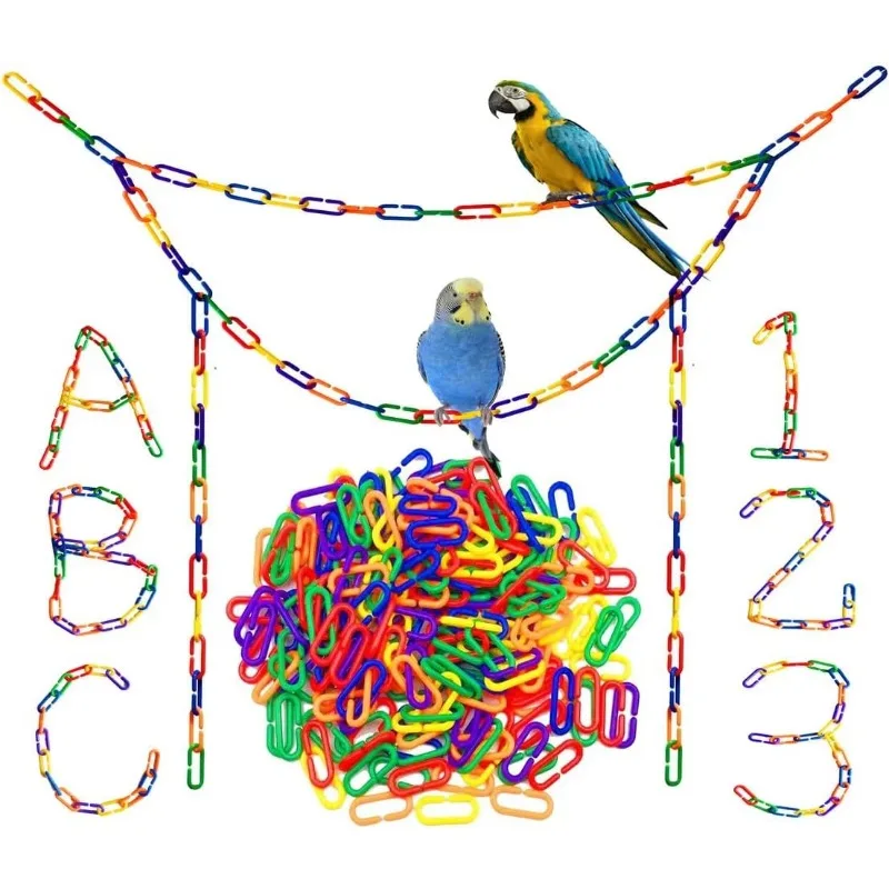 100/200PCS Parrot Geometric Chain Buckle Building Blocks Educational Toys Rainbow C-Clip Hook Chain Bird Climbing Training Toys