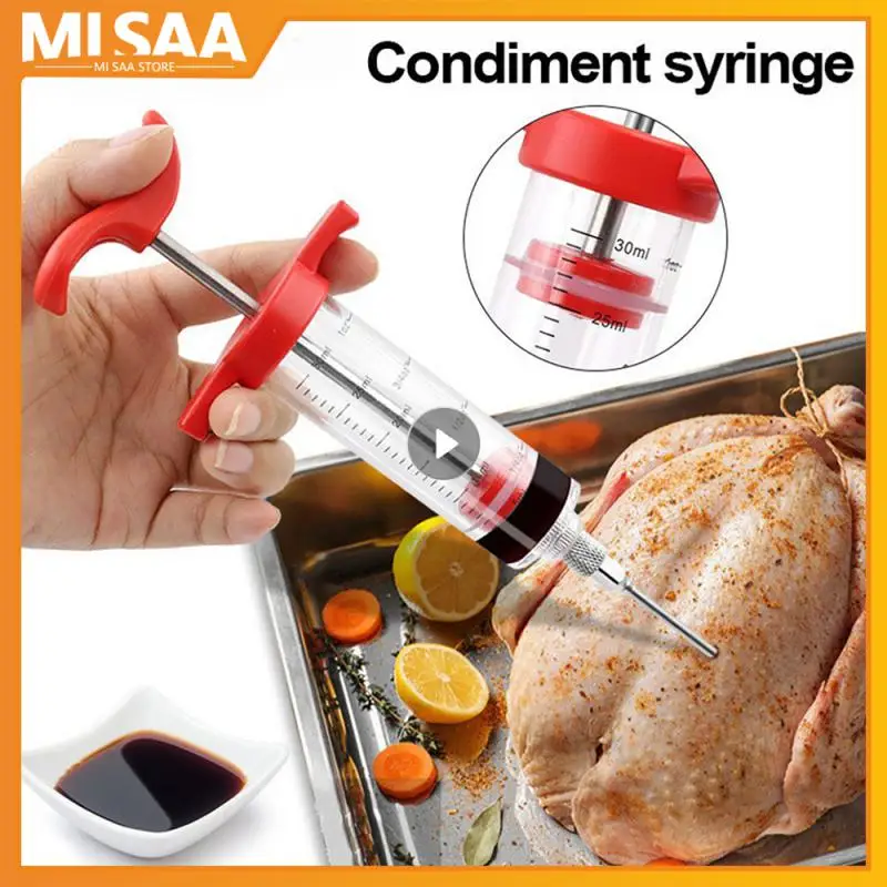 Food Grade PP Stainless Steel Needles Spice Syringe Set BBQ Meat Flavor Injector Kithen Sauce Marinade Syringe Accessory