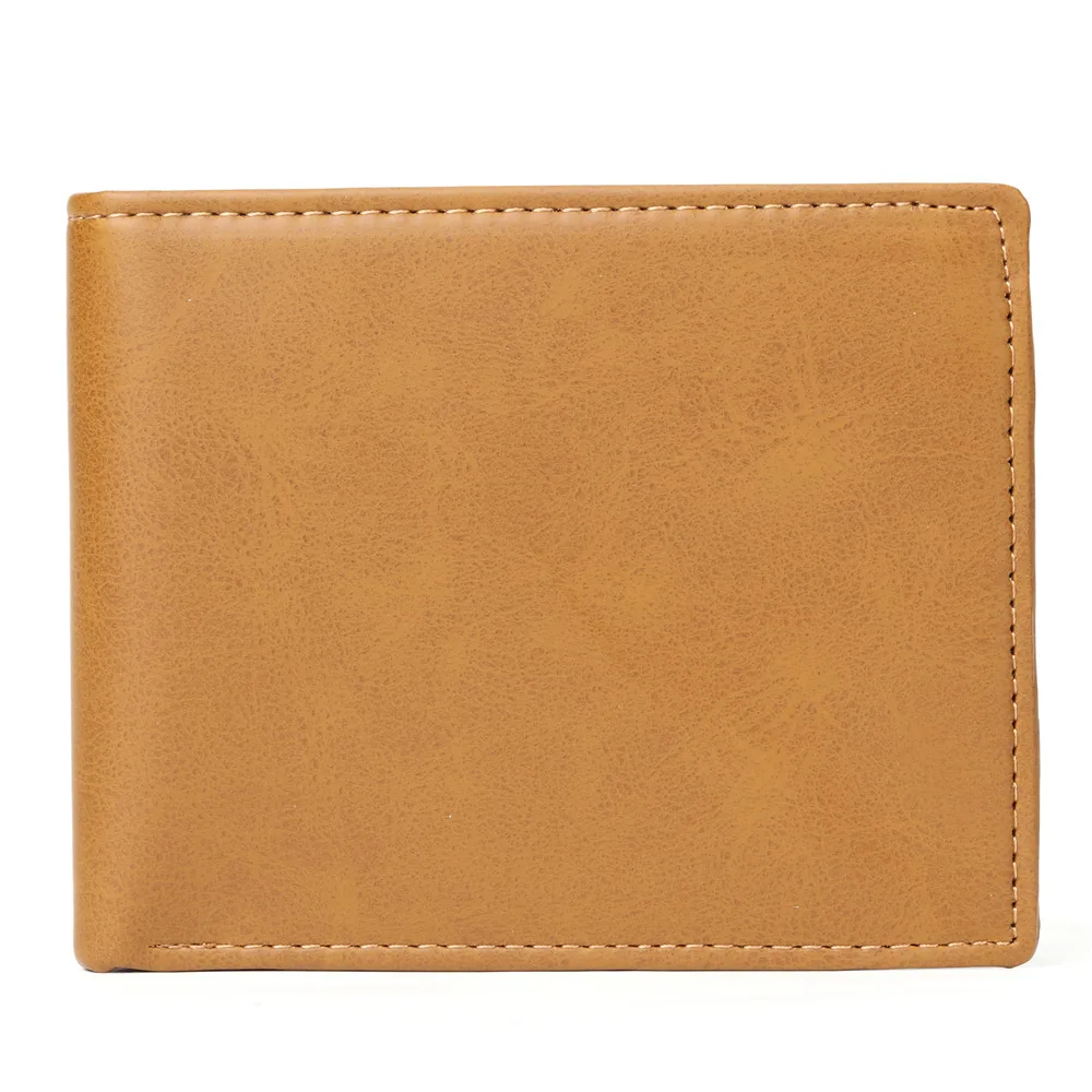 

Flip Left and Right Loose Leaf PU Yellow Brown Fashionable Casual Men's Wallet, Multi Slot Short Wallet Laser Engraved Lettering