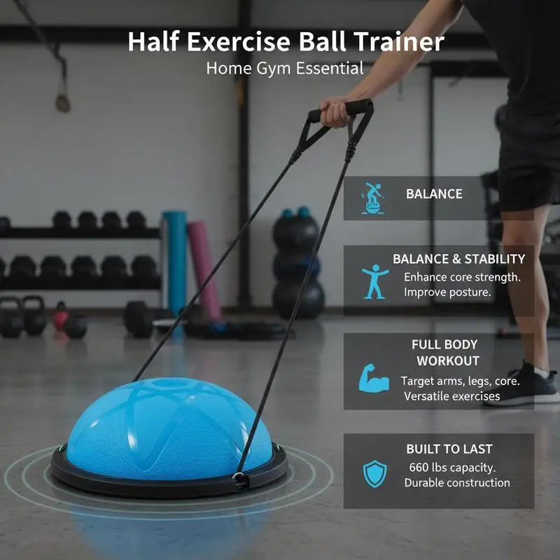 

Balance Disc Trainer 23 inch For Home Gym Full Body Workouts Core Training Resistance Bands Pump 660 lbs Capacity Stability Sphere Yoga Equipment Blue