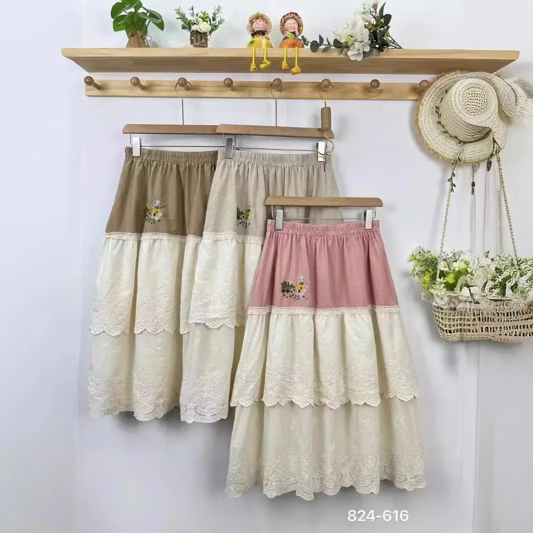 Summer Sweet Embroidered Skirt Women Elastic Waist Casual Skirts