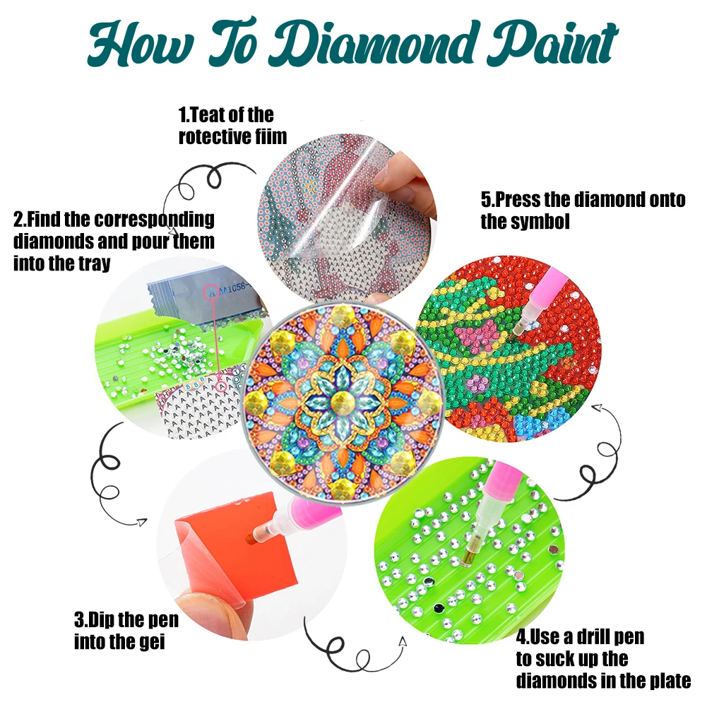 

6pcs Diamond Dot Art Coasters Classic Mandala DIY Diamond Painting Kits Modern Animal Cartoon Waterproof Holiday Christmas