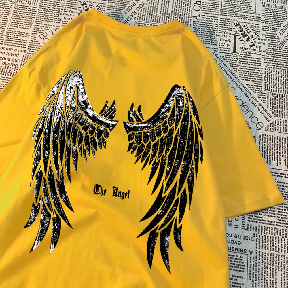 The Angel Unfolded Wings T-Shirt Men Women Crewneck Cotton T-Shirts Vintage Summer Tee Clothes Personality Tshirts Couple