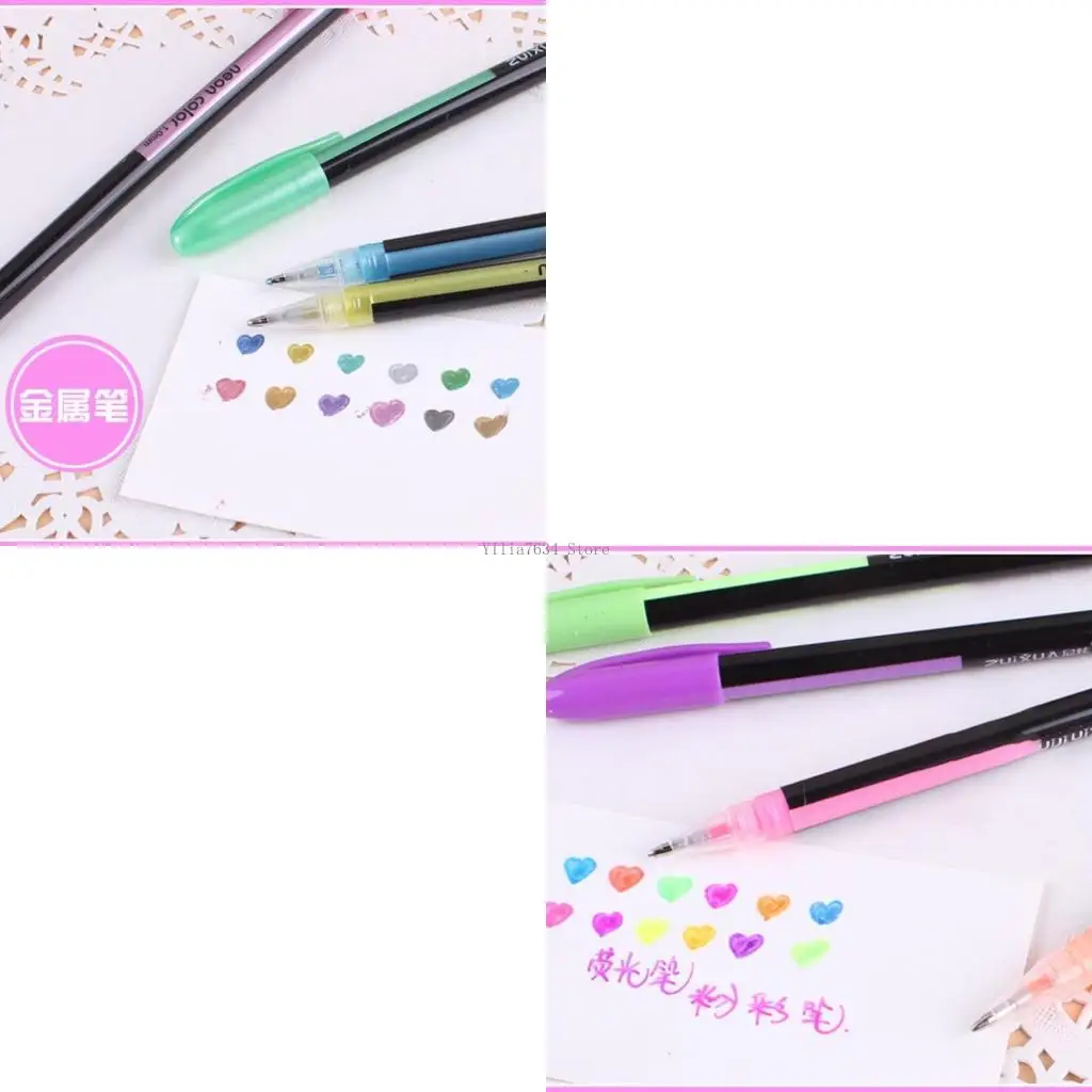 

12 Colors Gel Pen Set Glitter Highlighter Pastel Pens for School Office Coloring