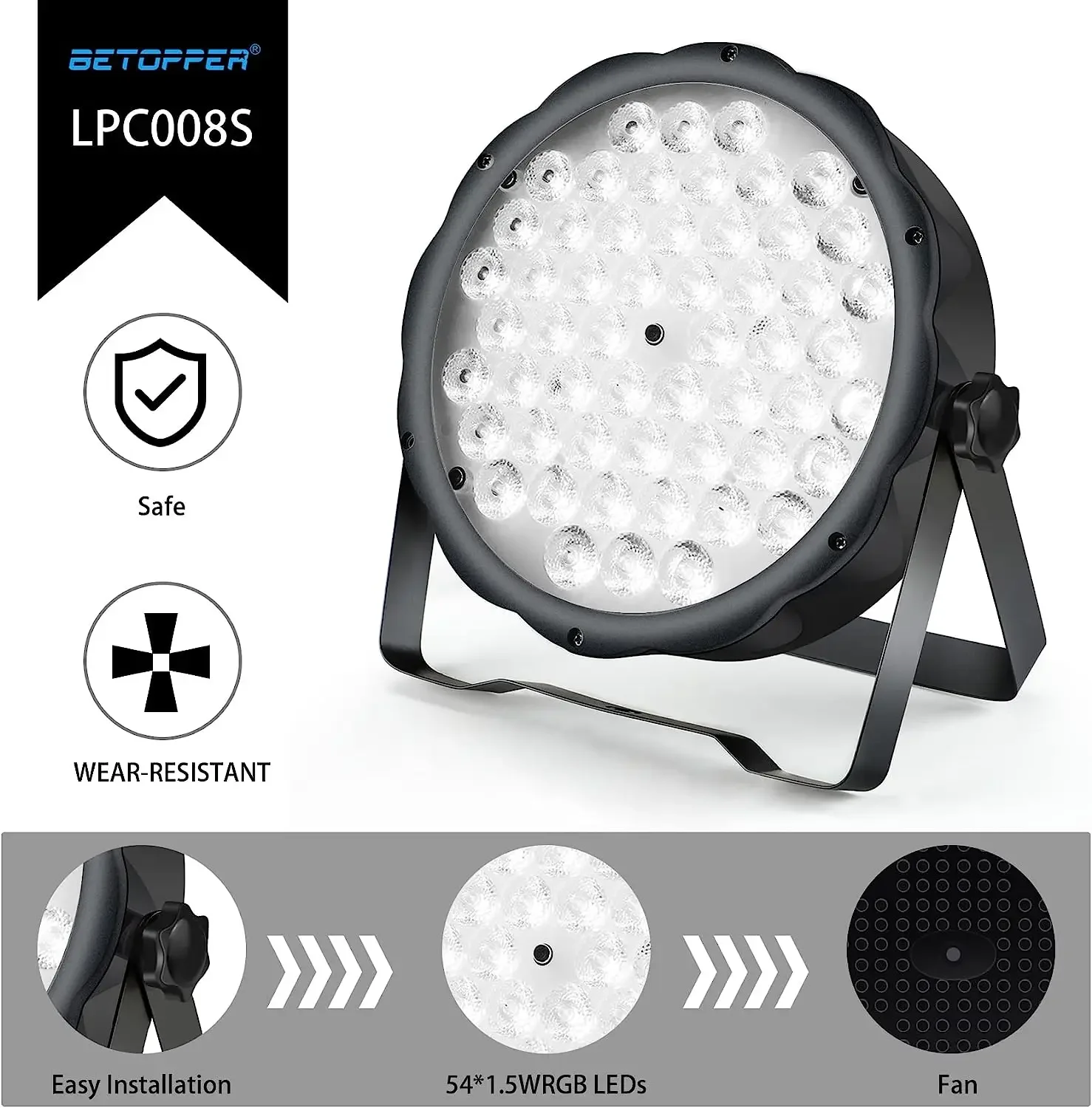 Imagem -06 - Betopper-led Par Light com Suporte 54*1.5w Dmx e Controle de Som Luzes dj Iluminação Palco Barras Festas Performance Place Lpc008