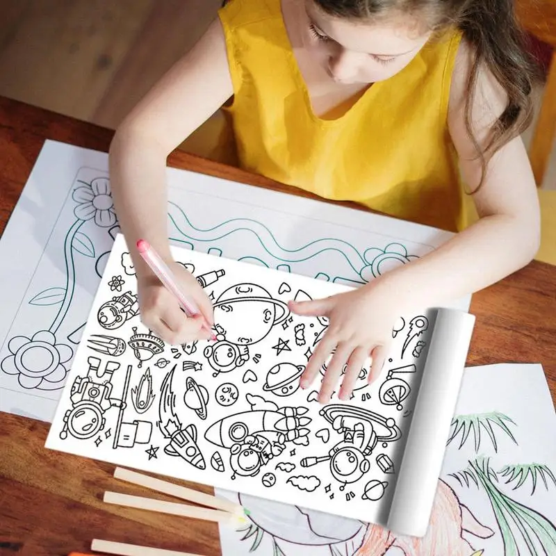 Rotolo da disegno per bambini 118 X 11,8 pollici Pittura murale appiccicosa Carta di riempimento a colori Giocattoli educativi precoci per la casa dell'asilo