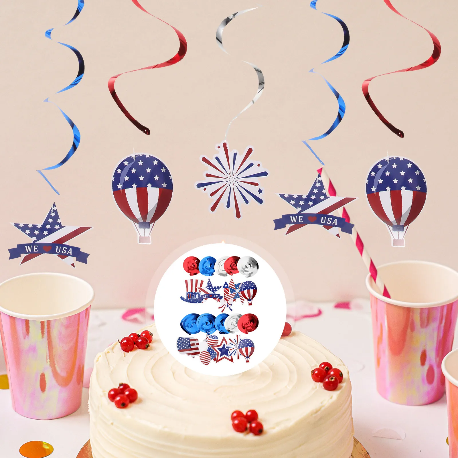 

30Pcs Hanging Swirls Decorative Pendants Independence Day Party Ornament Festival Home Office Restaurant Hanging Decoration