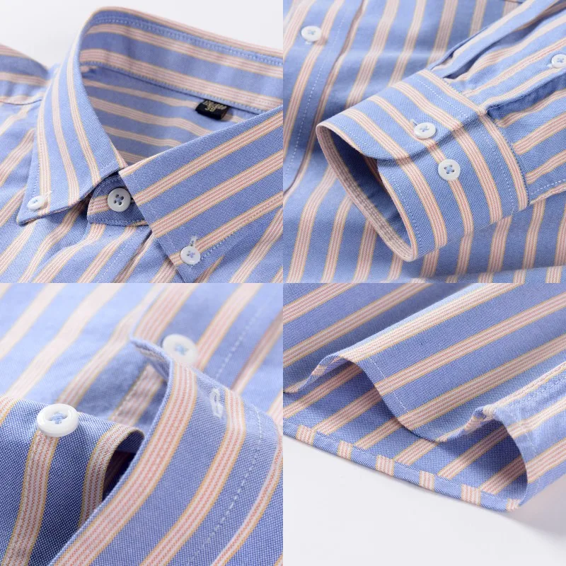 100% Men's Business Casual Cotton Oxford Shirt Single Patch Pocket Long Sleeve Standard-fit Comfortable Button-down Plaid Shirts