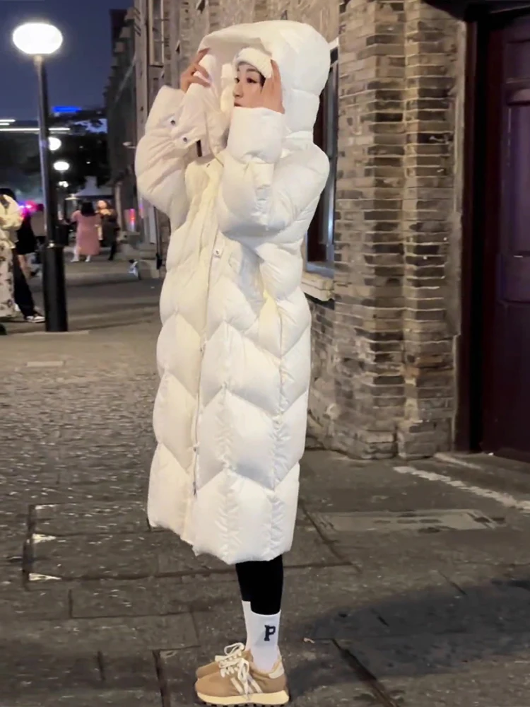 Bianco con cappuccio lungo Du down Jaet da donna invernale Thiened capispalla caldo Faionable Casual Sle Memory Tessuto in poliestere