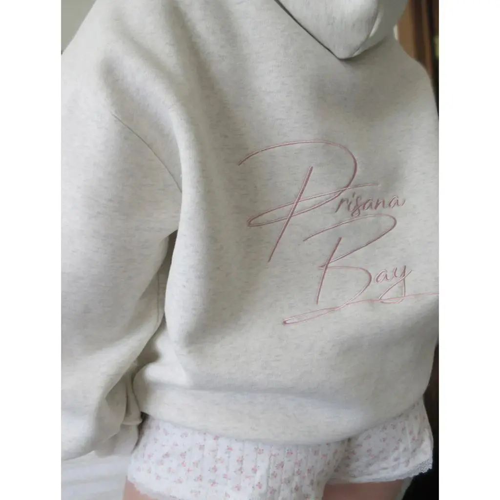 Combhasaki Women Y2K Loose Fit Bow Letter Embroidery Long Sleeve Oversized Hooded Sweatshirts Streetwear Aesthetic Pullover Tops