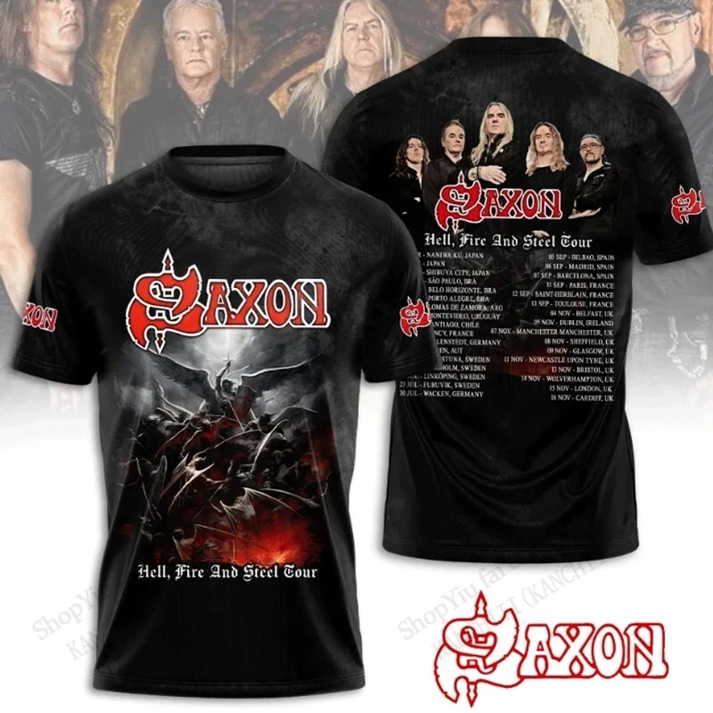 Rock Saxon Band 3D Print T-Shirt Men Women Fashion Short Sleeve T-Shirt Oversized Hip Hop Tops Tees Kid T Shirt Men Clothes Meta